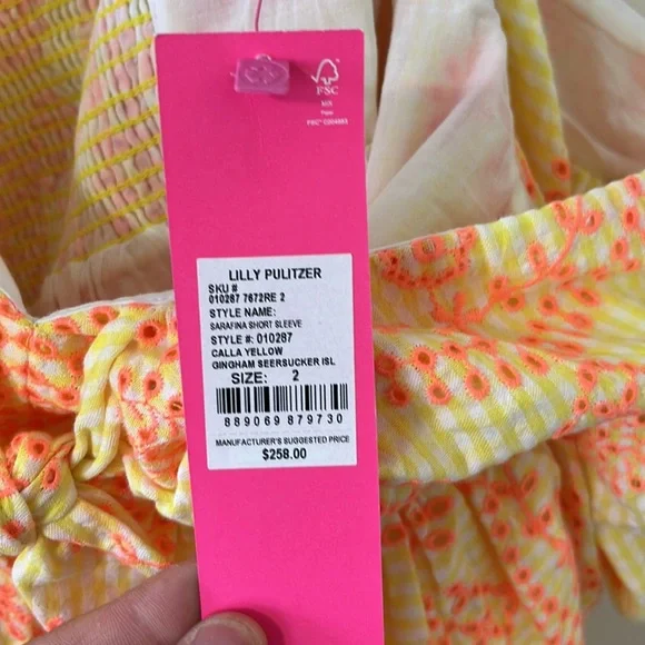 Lilly Pulitzer Sarafina Eyelet Babydoll Dress Calla Yellow Gingham NWT Size 2 - Picture 13 of 14